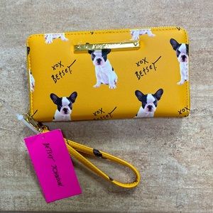 BETSEY JOHNSON vegan leather wristlet wallet in Mustard color